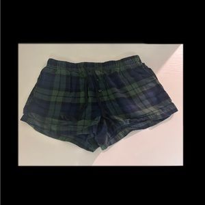 green and blue plaid sleep shorts